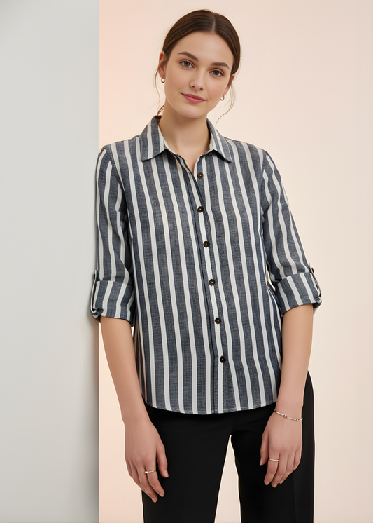 Striped Button-Down Collared Blouse