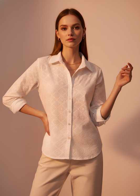 Cutwork Button-Down Shirt