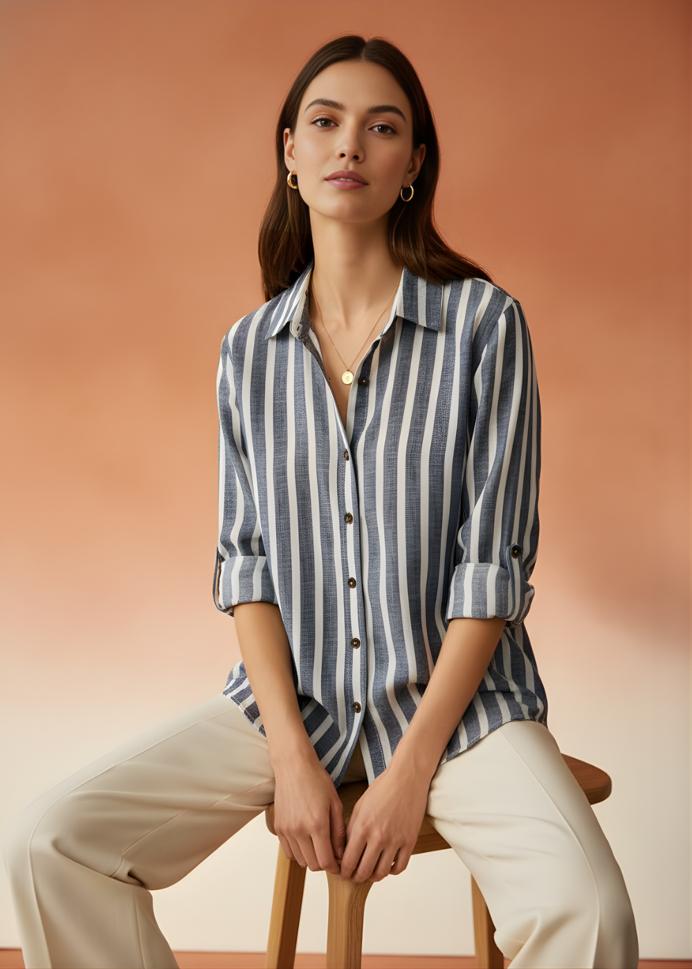 Striped Button-Down Collared Blouse