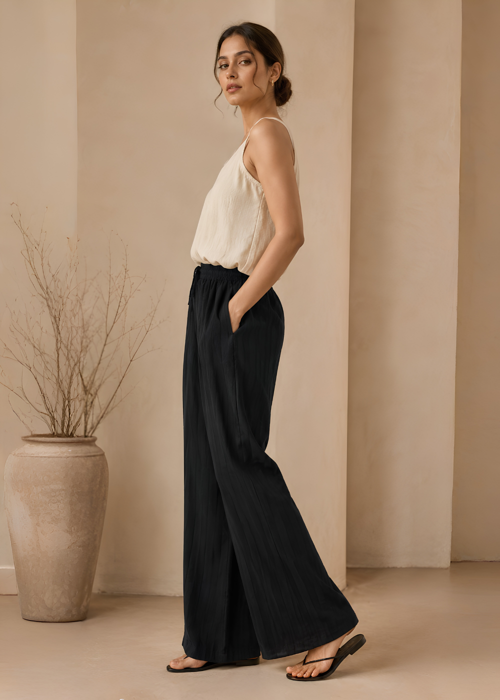 Textured Stripe Wide-Leg Pants