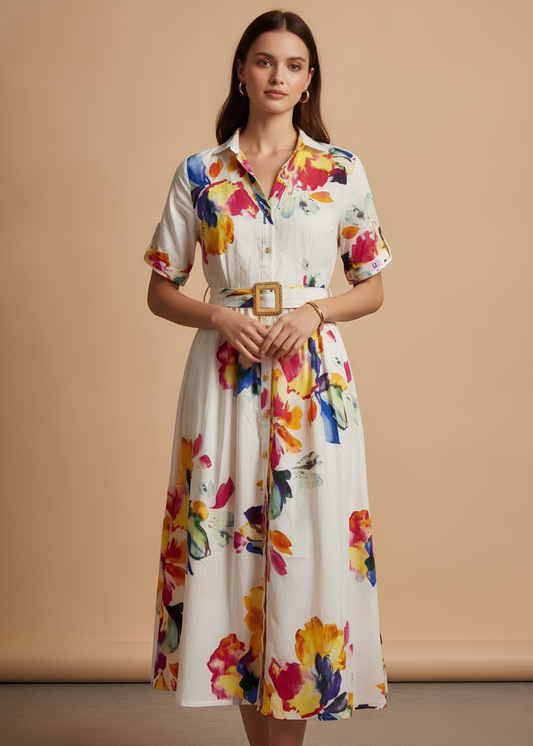 Floral Belted Midi Dress