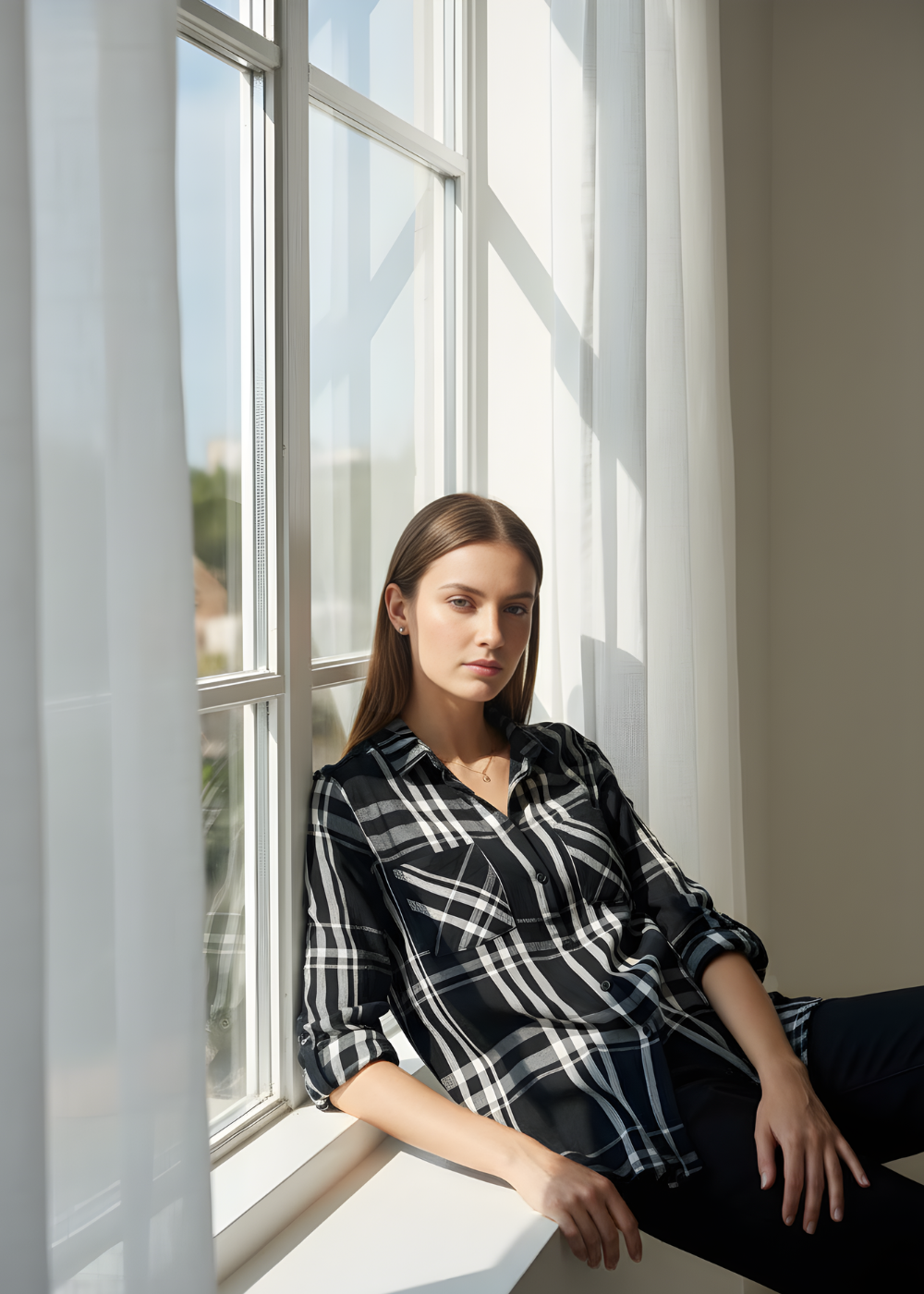 Roll-Sleeve Plaid Shirt