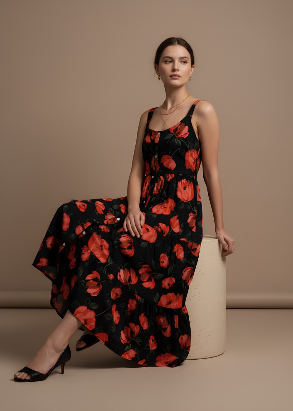 Tiered Button-Front Maxi Dress