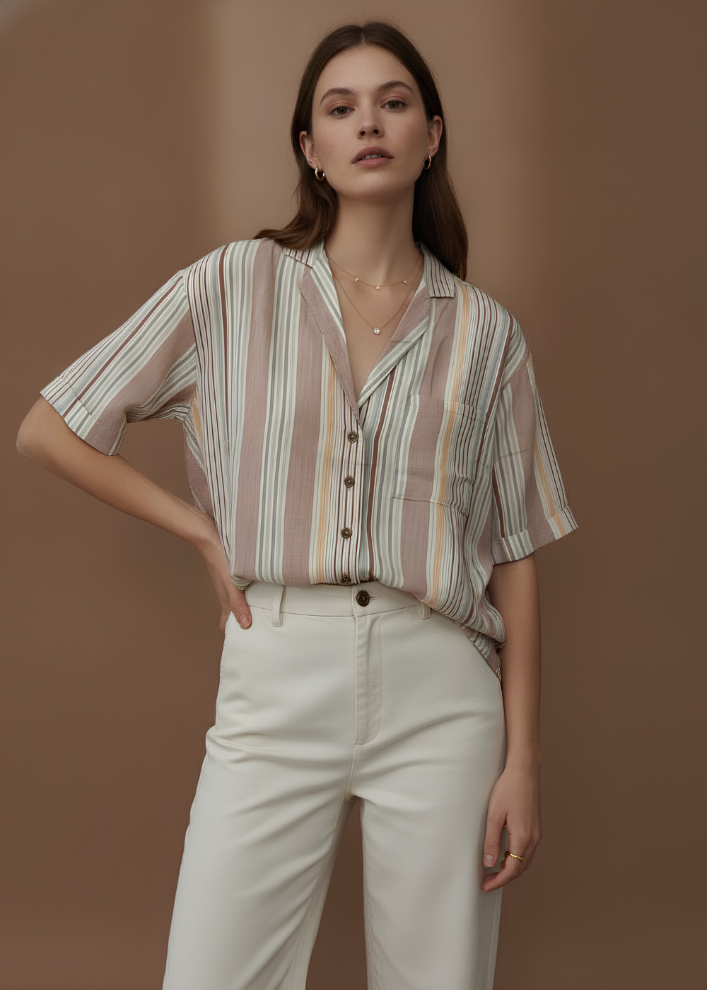 Cropped Striped Camp Shirt