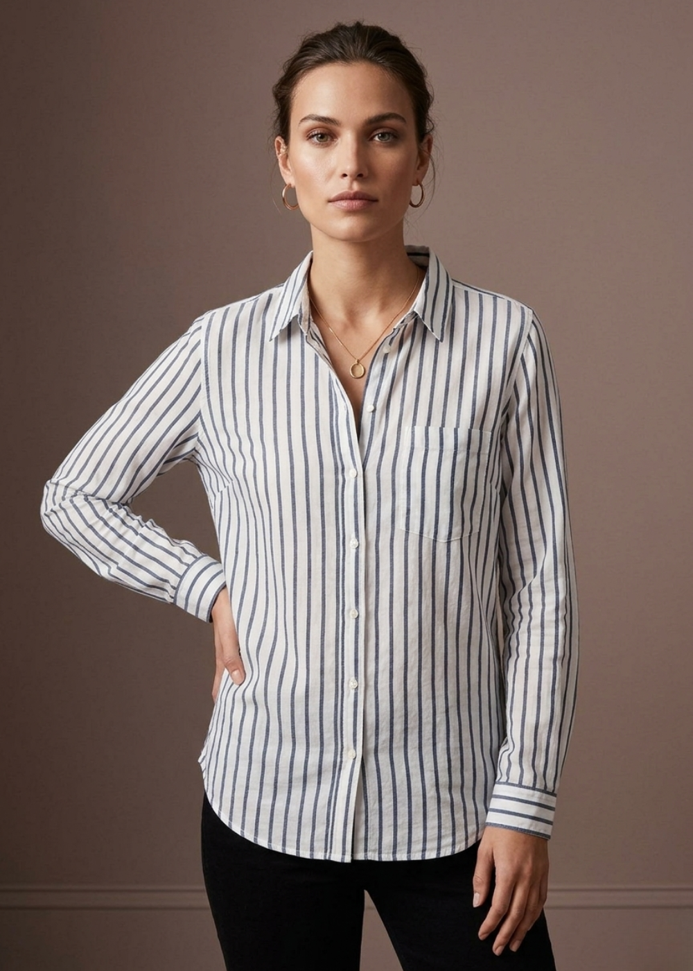 Classic Fit Striped Button-Up Blouse