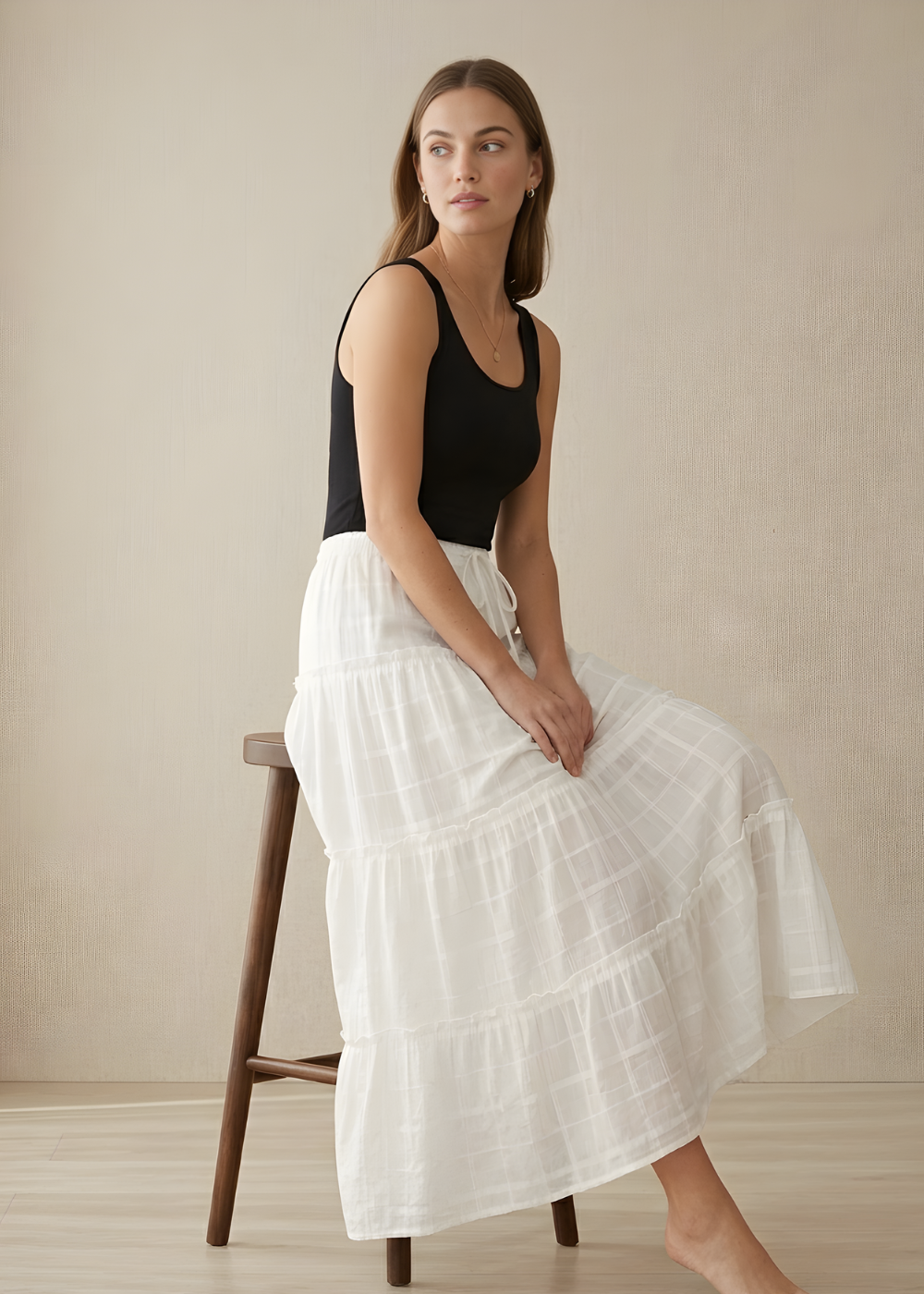 Drawstring Tiered Skirt