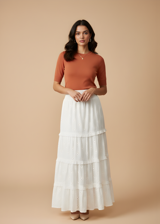 Smocked Waist Broderie Skirt