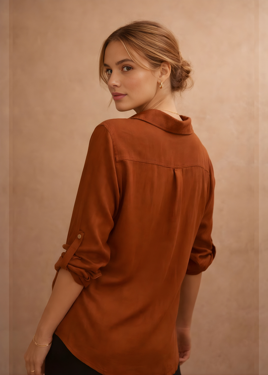 Roll-Tab Sleeve Blouse