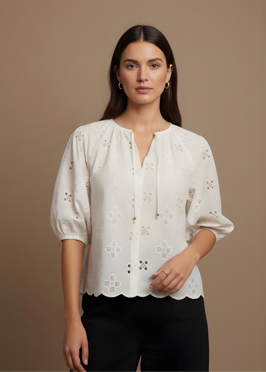 Tie-Neck Cutlon Blouse
