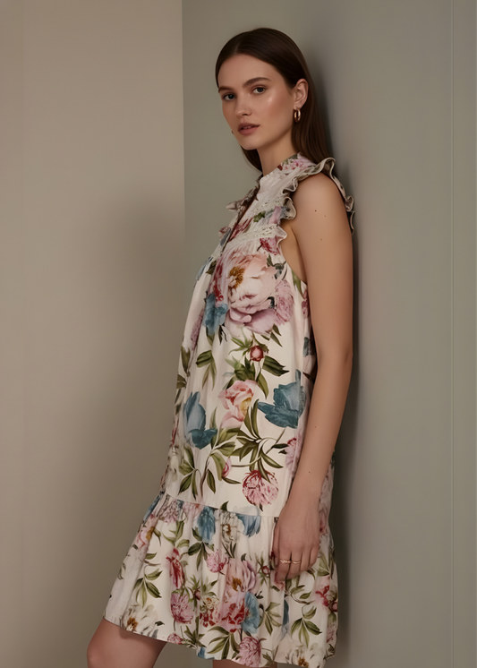 Floral Boho Frill Mini Dress