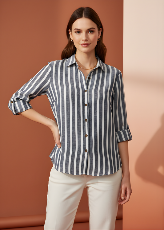 Striped Button-Down Collared Blouse