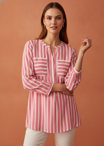 Striped Pocket Detail Blouse
