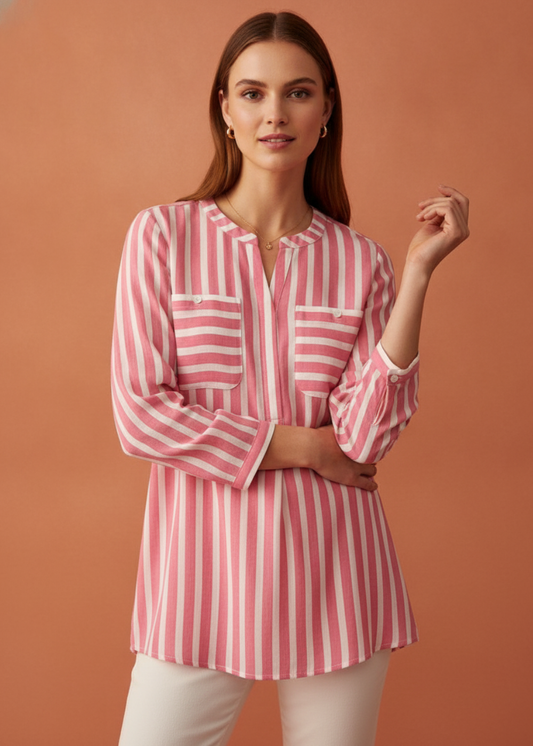 Striped Pocket Detail Blouse