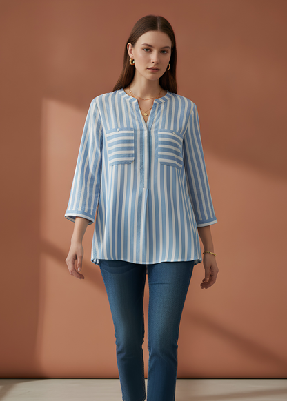 Striped Pocket Detail Blouse