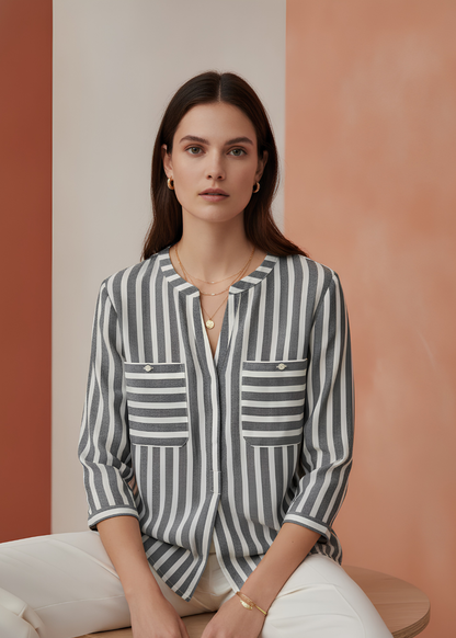 Striped Pocket Detail Blouse