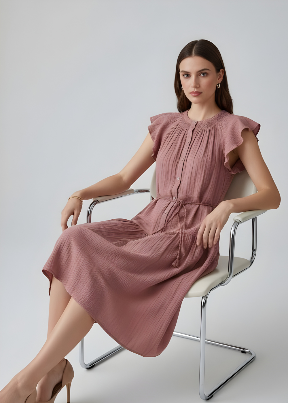 Flutter Sleeve Midi Dress