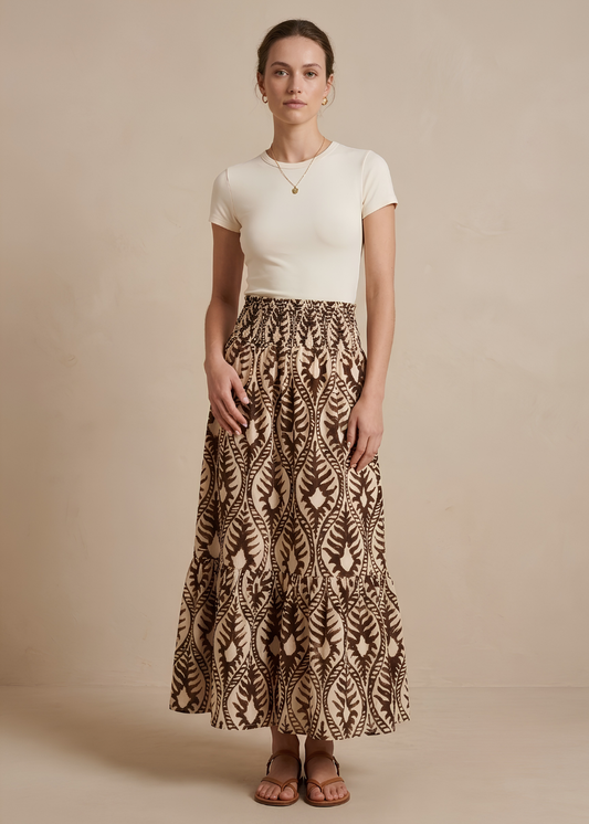 Smocked Waist Tiered Maxi Skirt