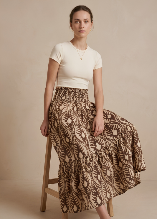 Smocked Waist Tiered Maxi Skirt