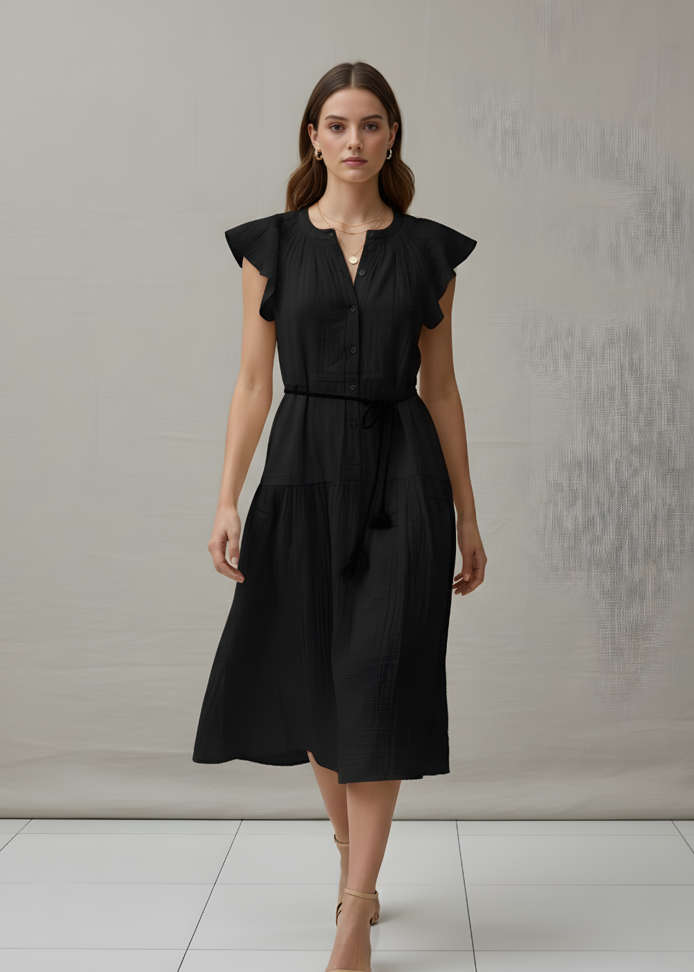 Flutter Sleeve Midi Dress