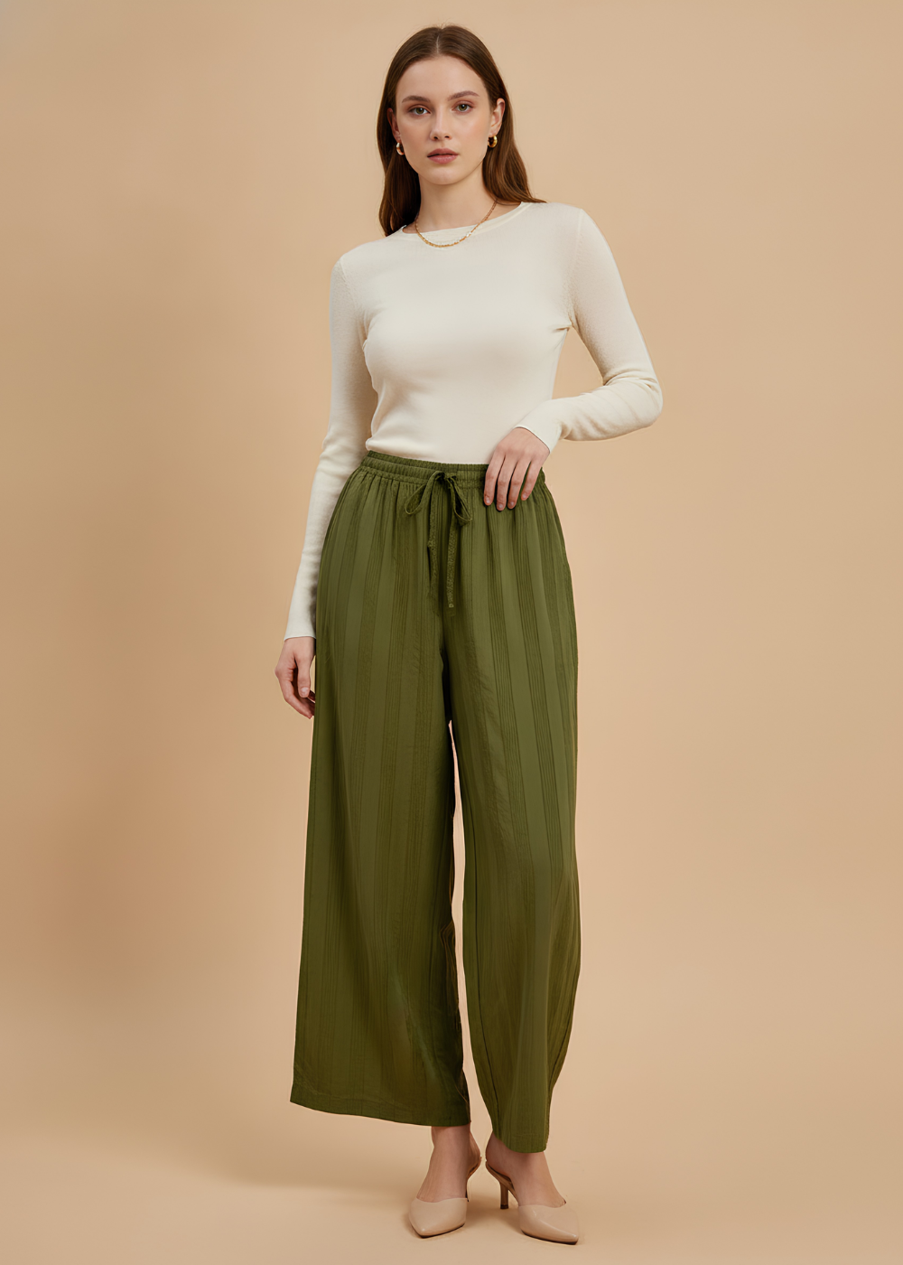 Textured Stripe Wide-Leg Pants
