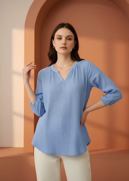 V-Neck Three-Quarter Sleeve Blouse