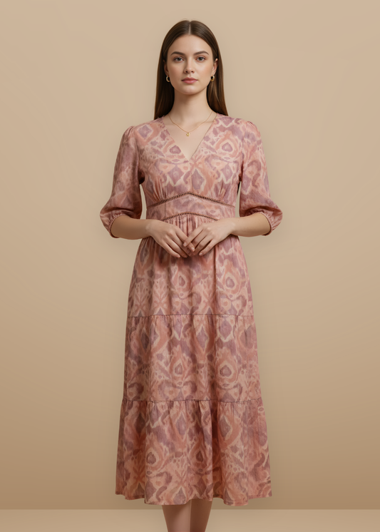 V-Neck Tiered Midi Dress