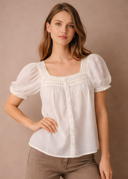 Square-Neck Puff Sleeve Top