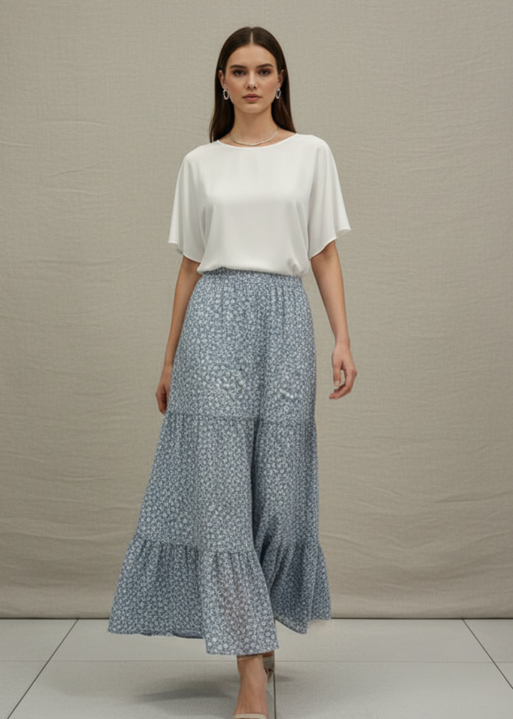 Tie-Waist Tiered Skirt