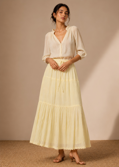Scallop Trim Tiered Maxi Skirt