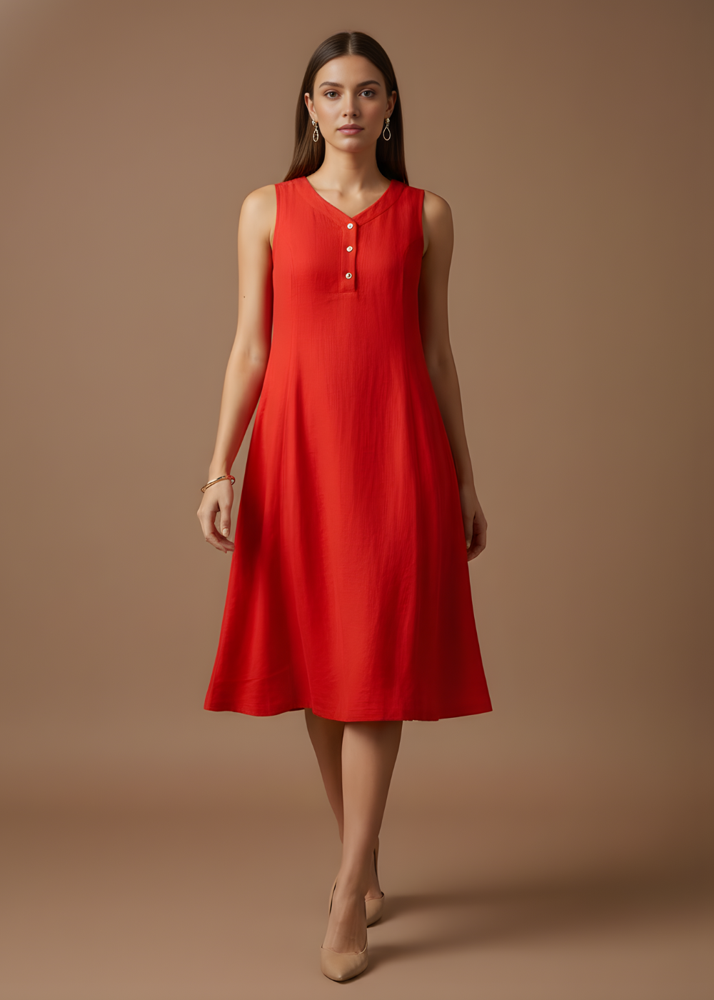 Linen Sleeveless V-Neck Dress