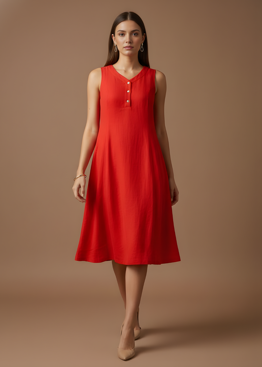 Linen Sleeveless V-Neck Dress