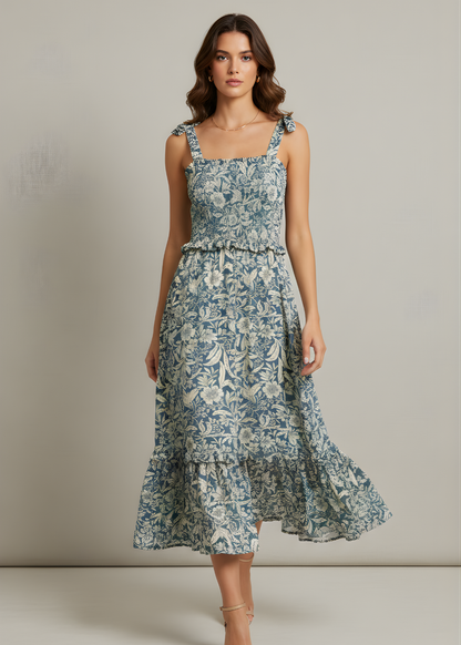Smocked Tie-Strap Midi