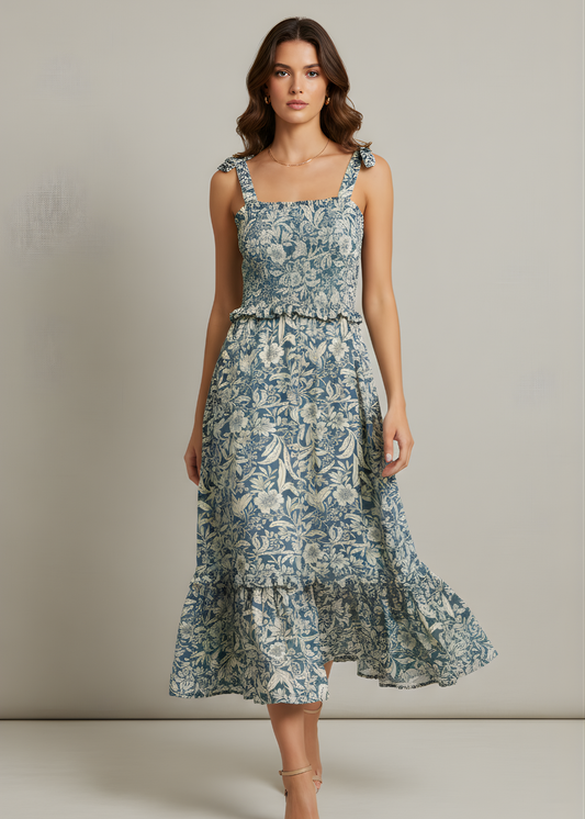Smocked Tie-Strap Midi
