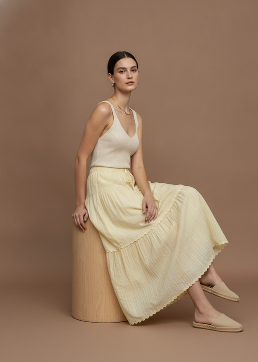 Scallop Trim Tiered Maxi Skirt