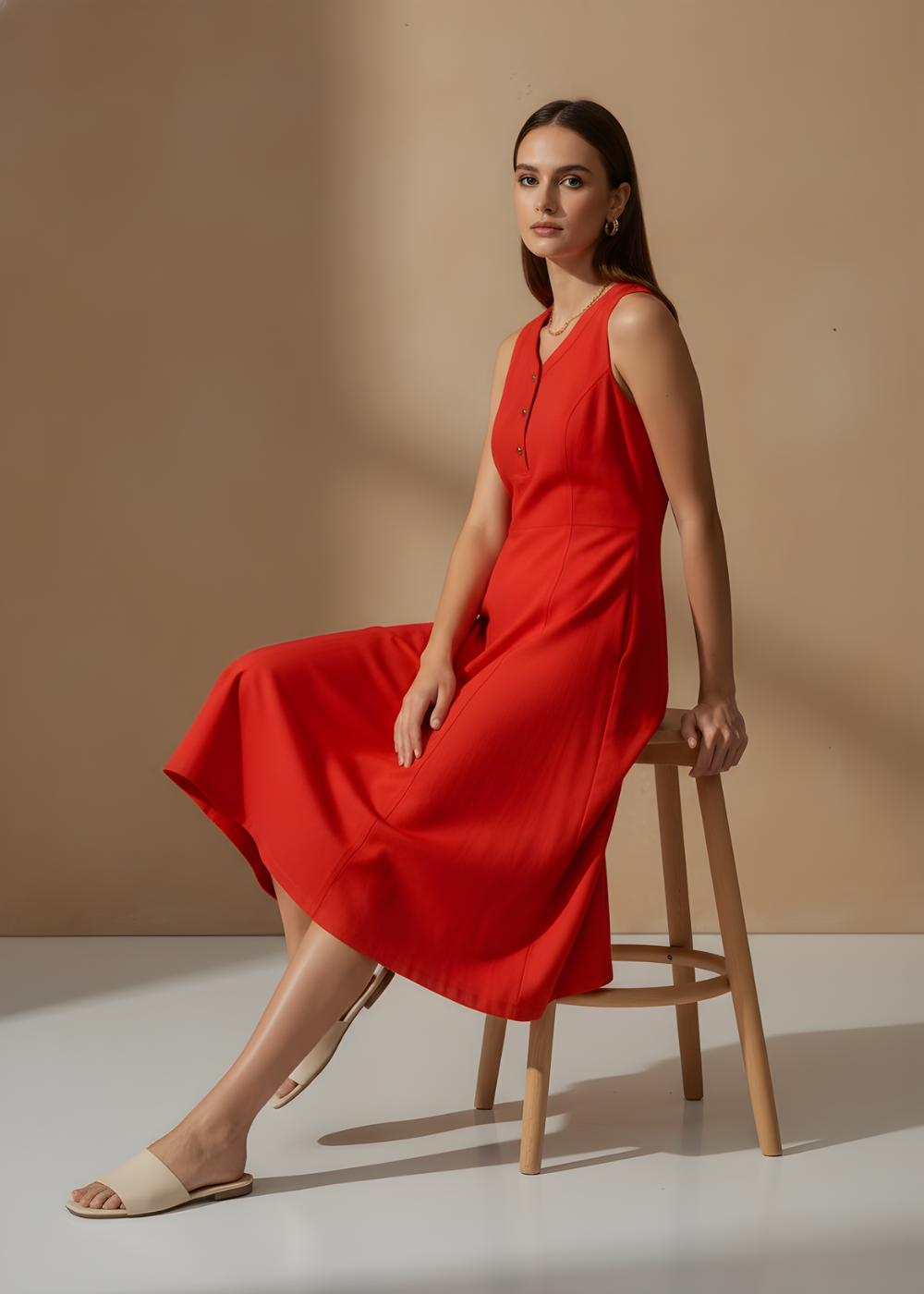 Linen Sleeveless V-Neck Dress