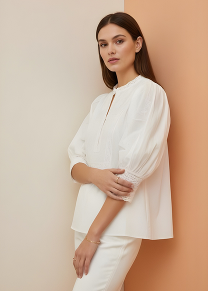 High-Neck Lace Detail Top