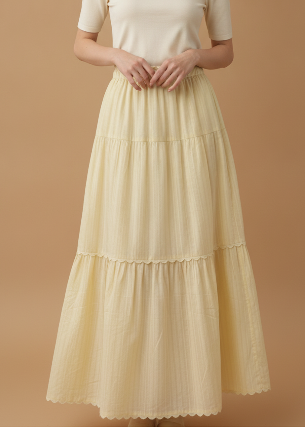 Scallop Trim Tiered Maxi Skirt