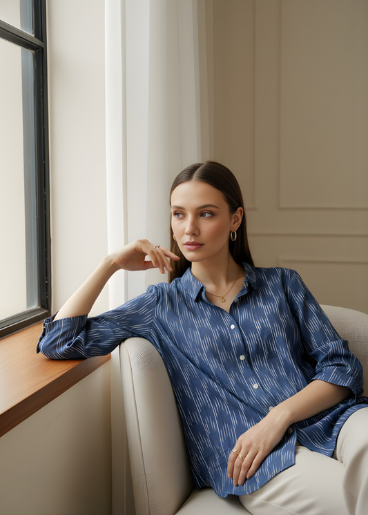 Printed Button-Front Blouse