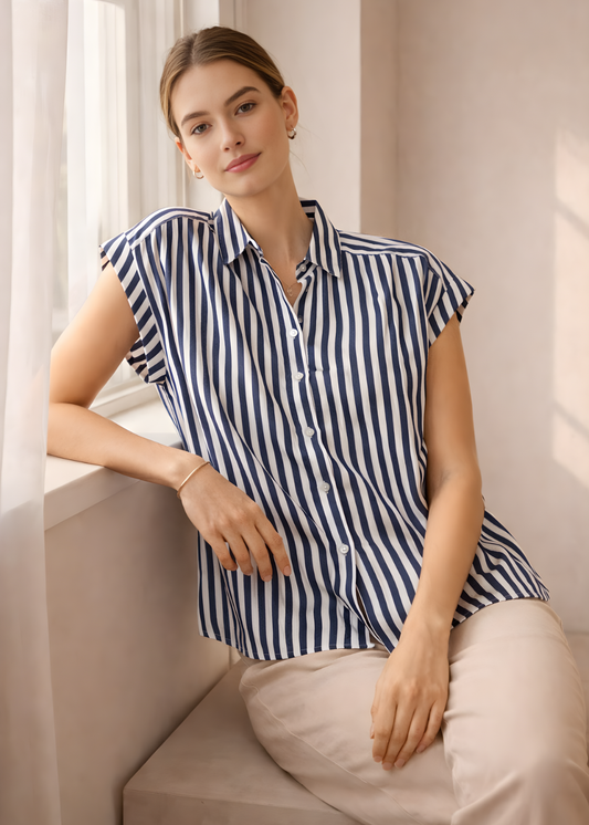 Striped Short Sleeve Blouse