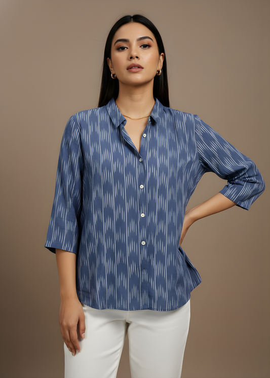 Printed Button-Front Blouse
