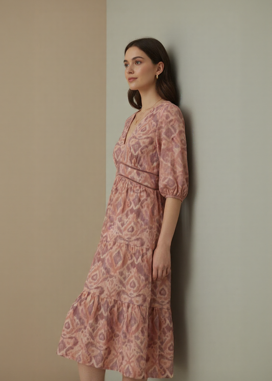 V-Neck Tiered Midi Dress