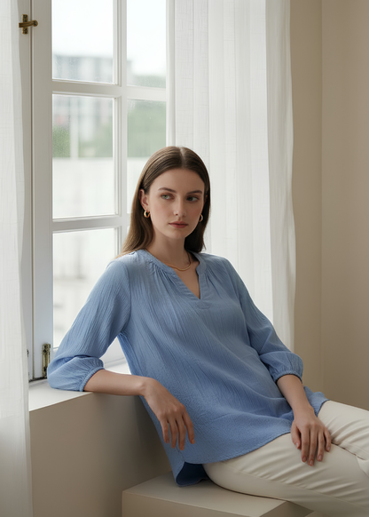 V-Neck Three-Quarter Sleeve Blouse