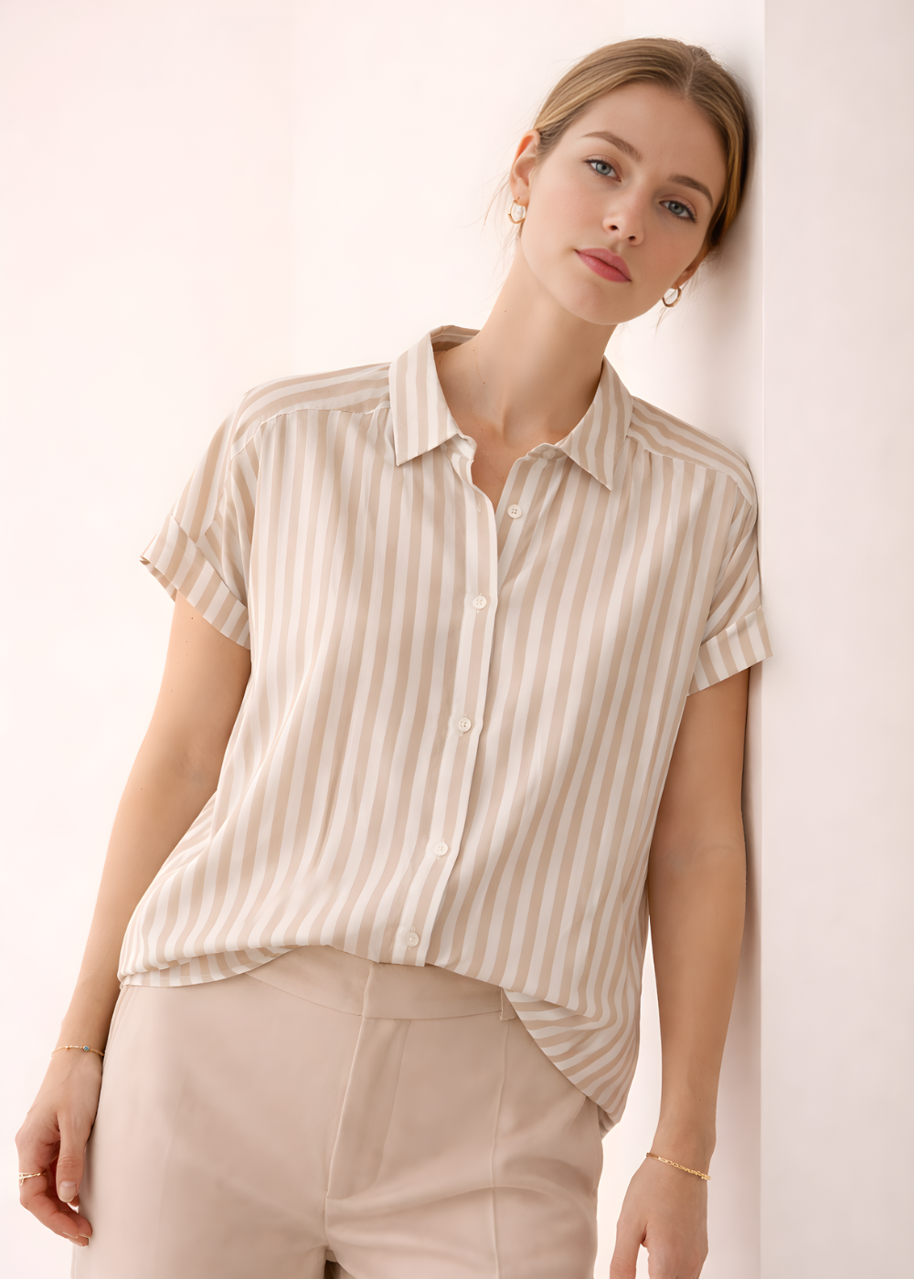 Striped Short Sleeve Blouse