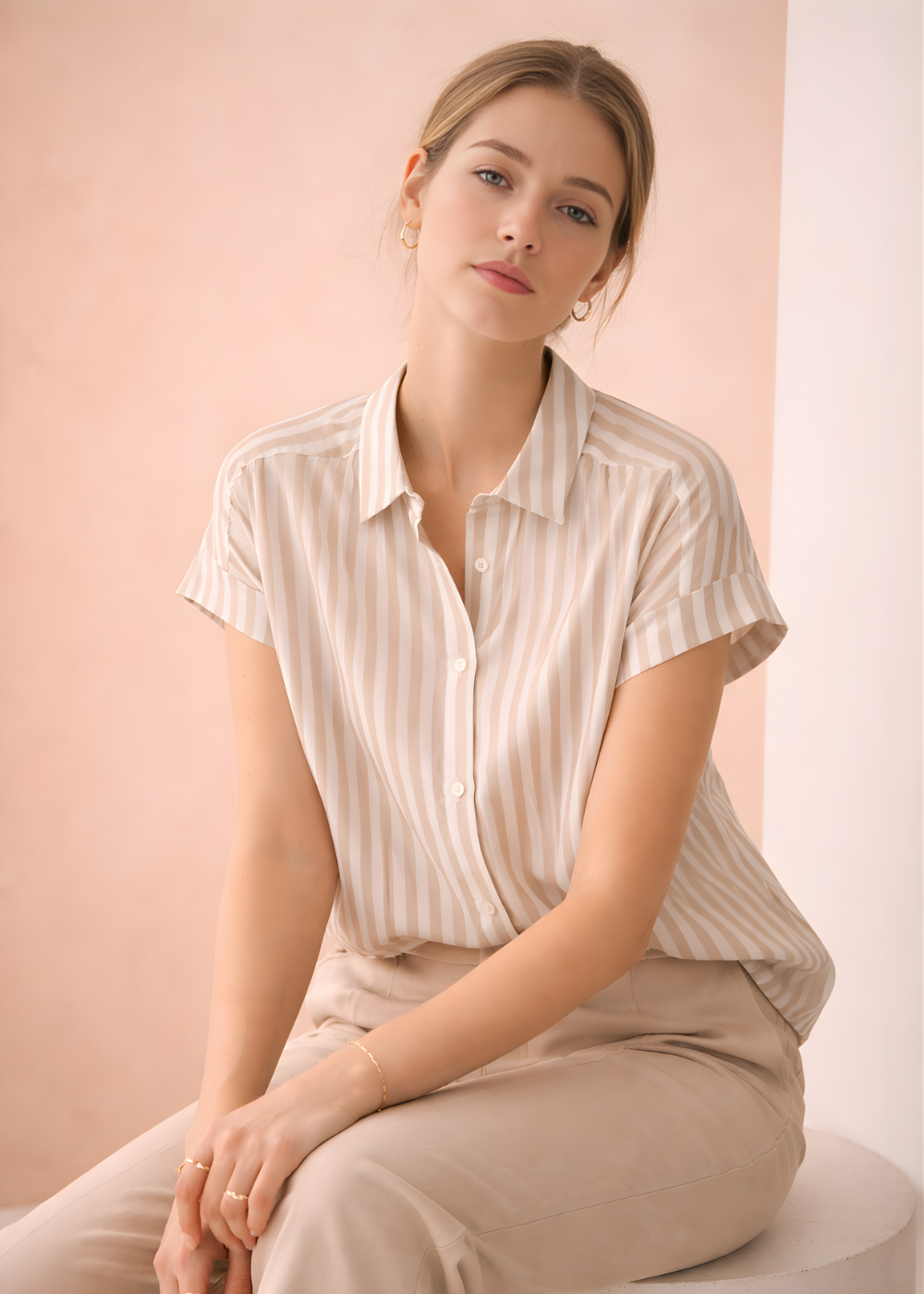 Striped Short Sleeve Blouse