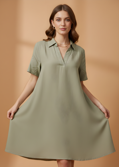 Collared V-Neck Tunic Dress