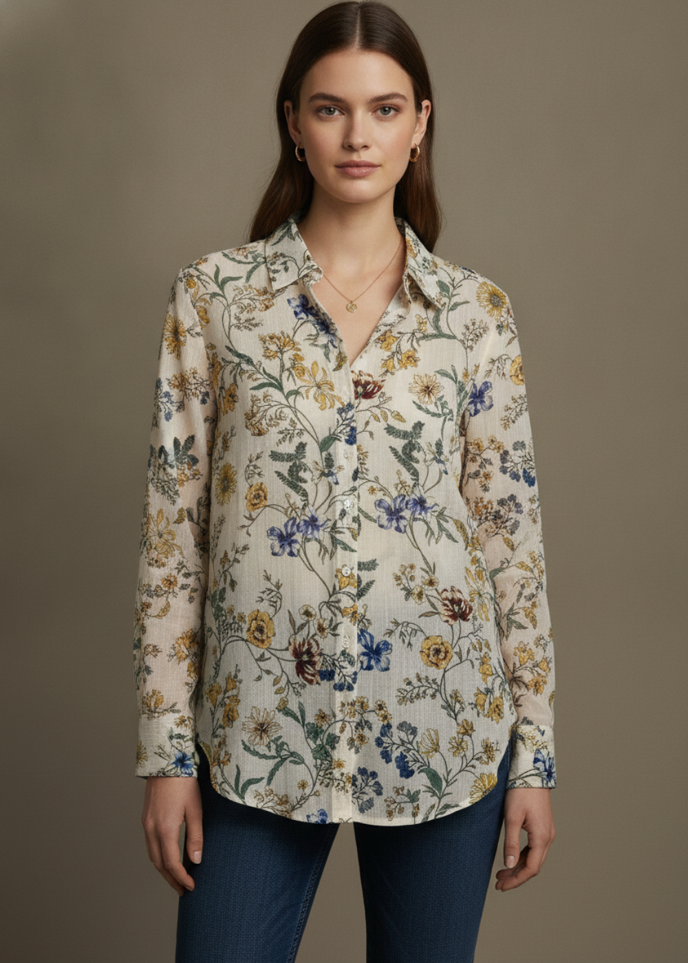 Classic Collared Floral Blouse