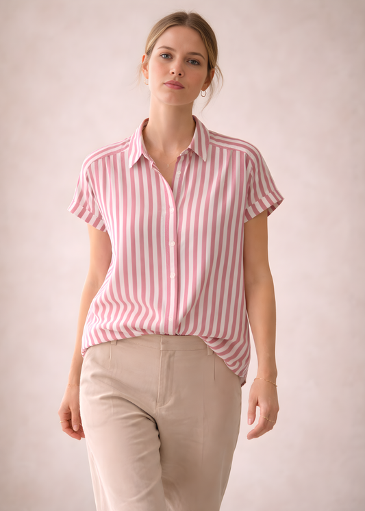 Striped Short Sleeve Blouse
