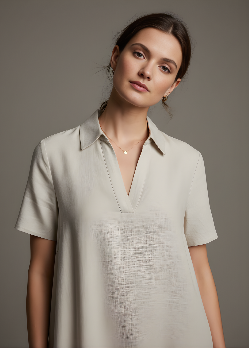 Collared V-Neck Tunic Dress