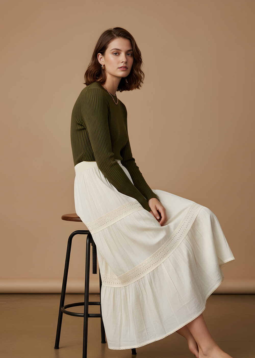 Lace-Trim Tiered Maxi Skirt
