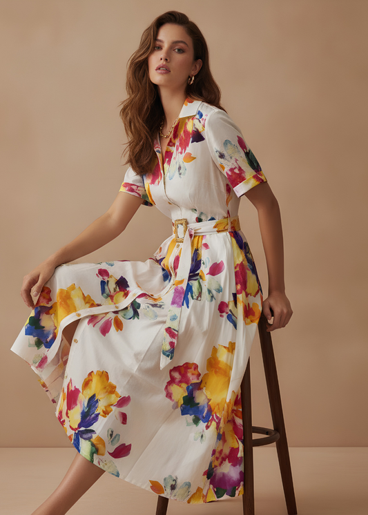 Floral Belted Midi Dress